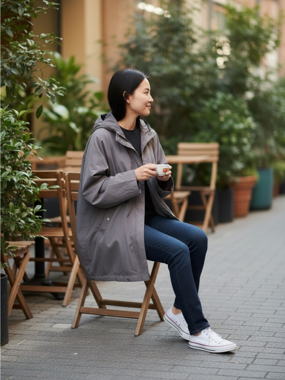 EILEEN FISHER cotton /nylon blend hooded jacket